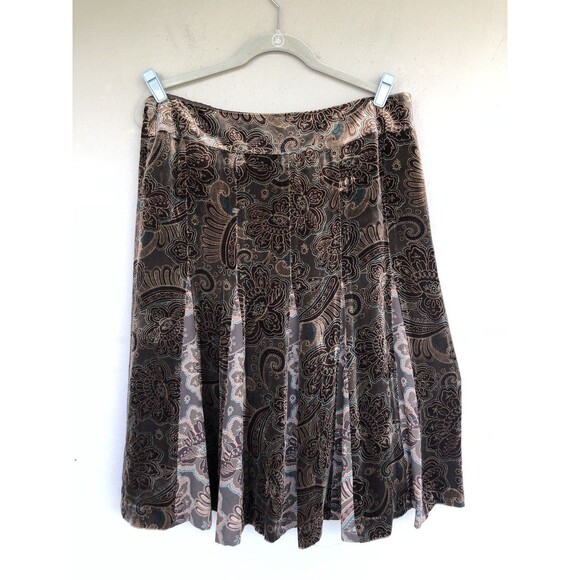 Ann Taylor Velvet Silk Skirt Women 14 Brown Paisley Boho Fairy Whimsy Y2K VTG - Picture 5 of 10
